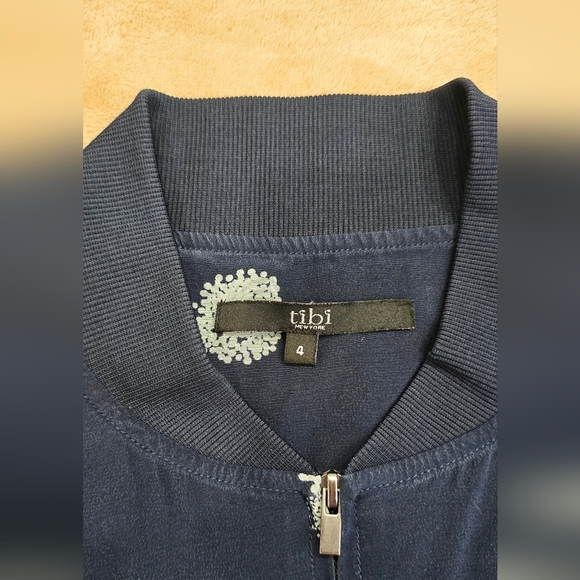 Tibi 100% Silk Bomber Jacket/Blazer, Abstract, Navy,  Size 4 (S) - Picture 7 of 8